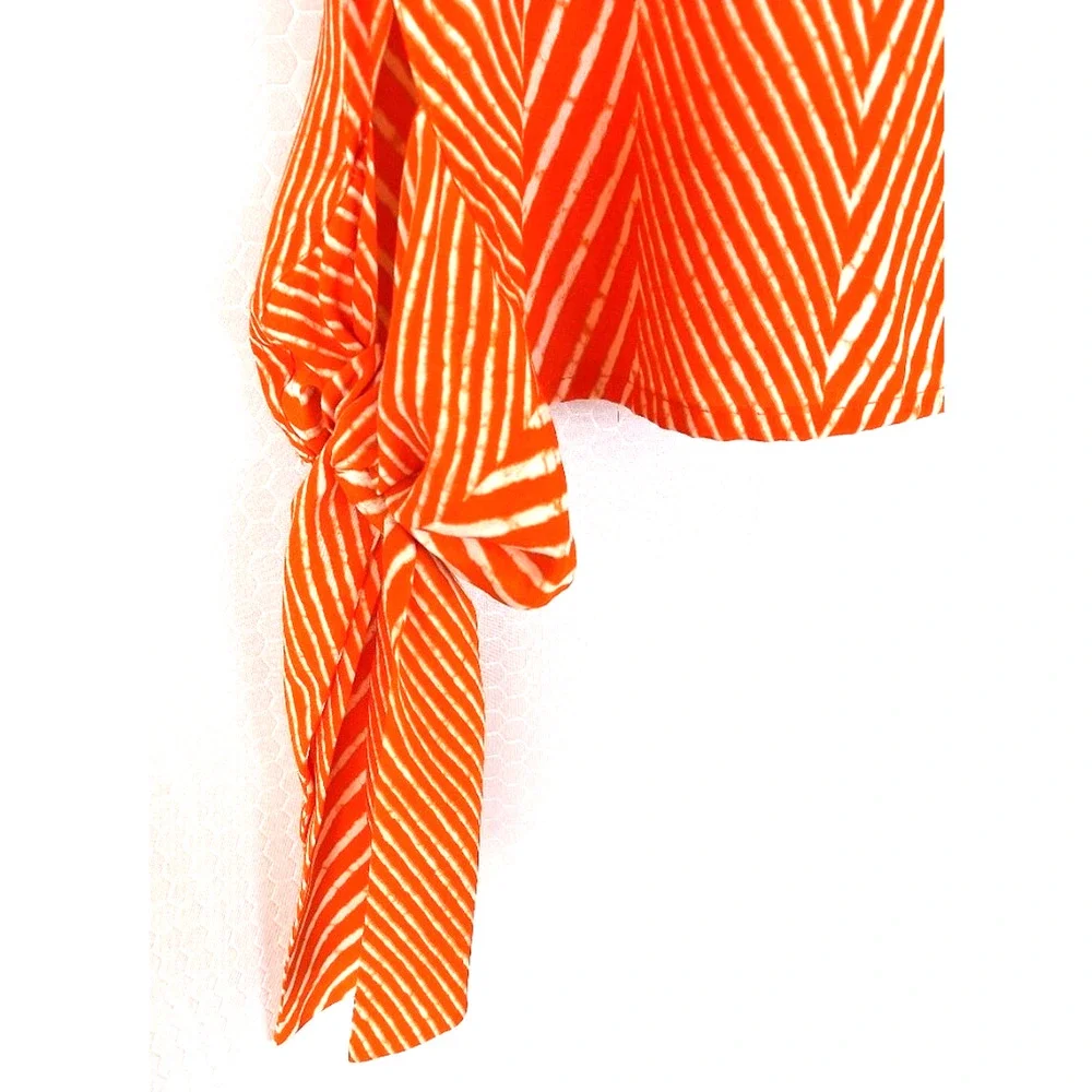 MICHAEL KORS Orange/White Striped Blouson Cropped Top Blouse Women M